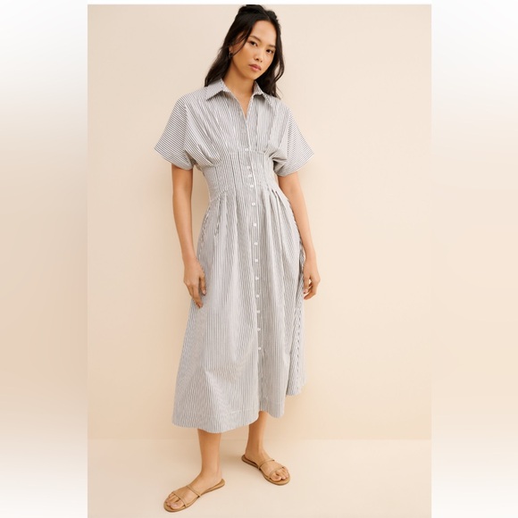 Exquise Dresses & Skirts - Tobie Button-Front Pleated Midi Shirt Dress by Anthropologie